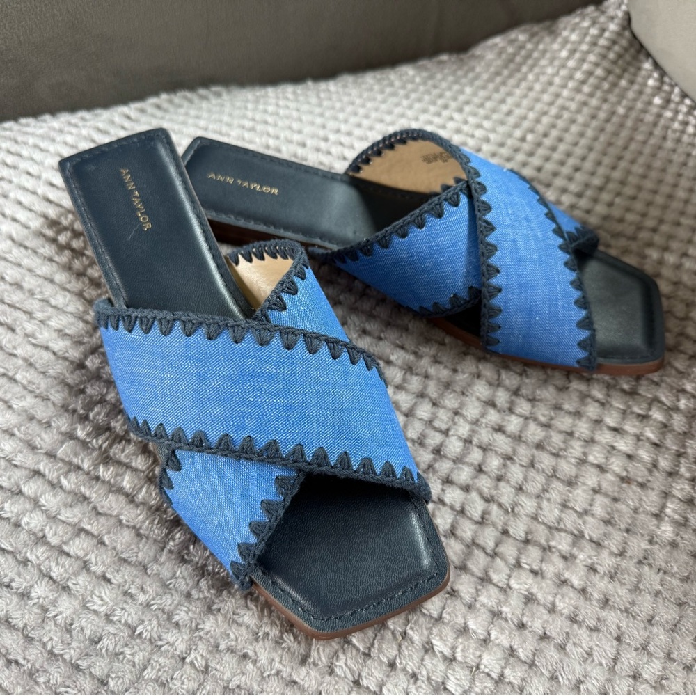 Ann Taylor Denim and Navy Crisscross Sandals